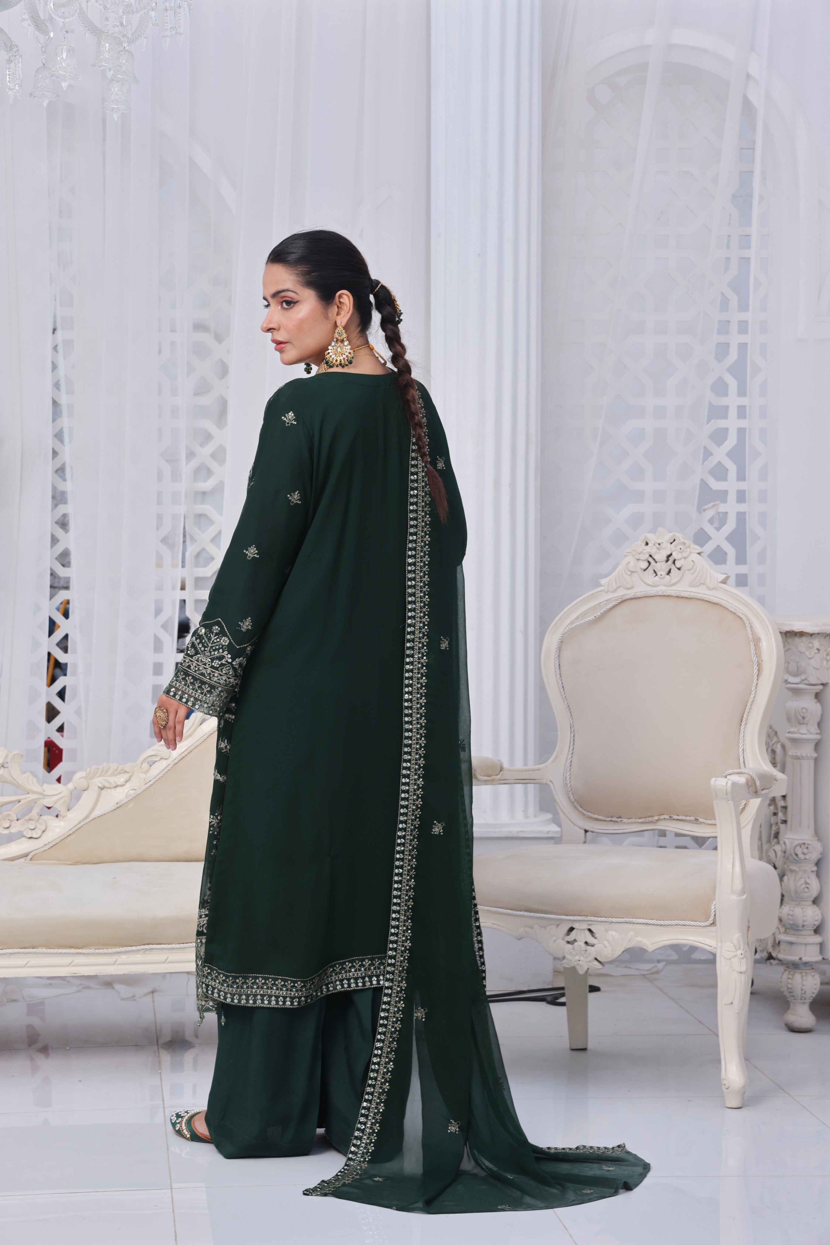 Dressline Mulberry Semi Stitched Luxury Emb Chiffon 3 Piece Suit