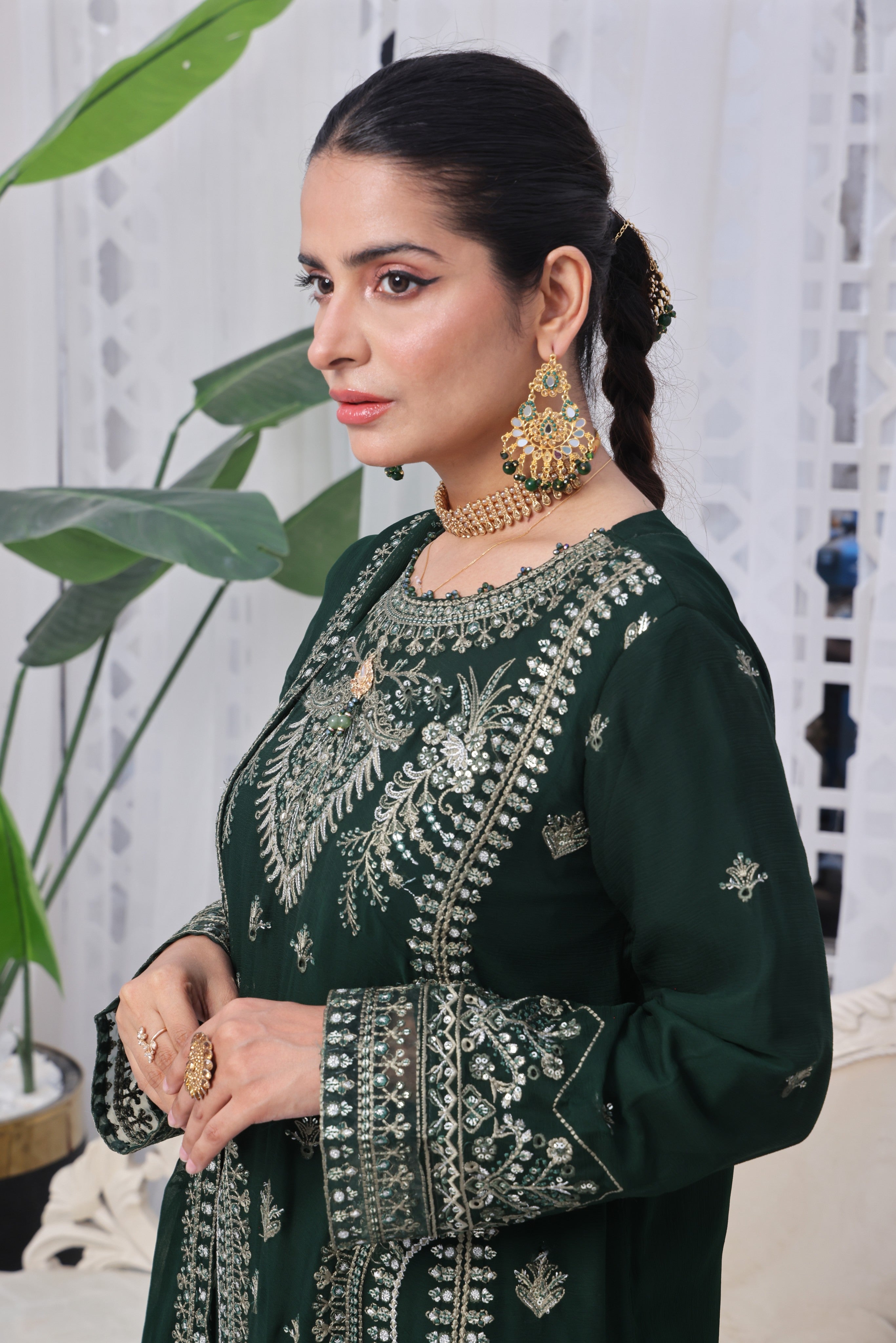 Dressline Mulberry Semi Stitched Luxury Emb Chiffon 3 Piece Suit
