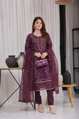 Dressline Semi Stitched 3 Pc Emb Luxury Organza Clutches Collection
