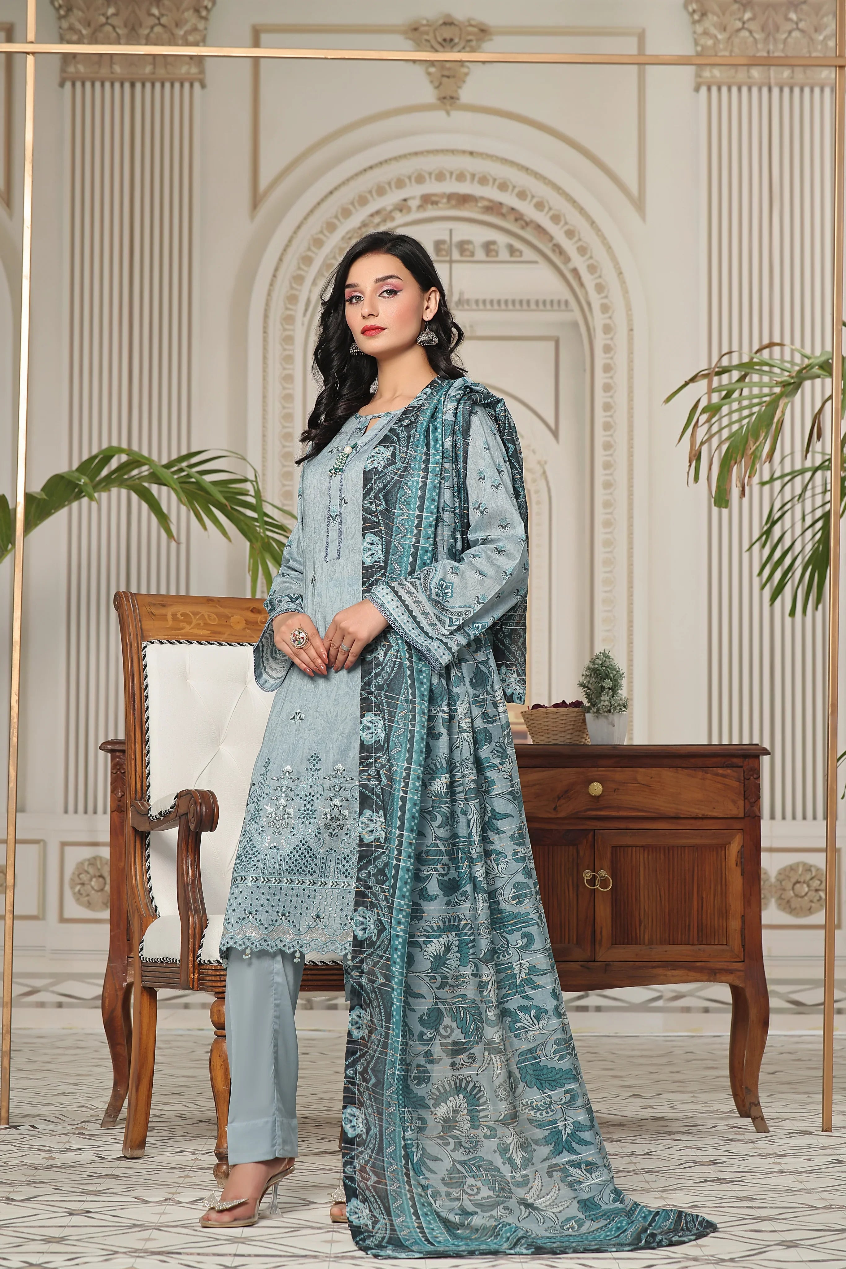 Dressline Un Stitched 3 Pcs Emb Chikankari Digital Printed Lawn Collection