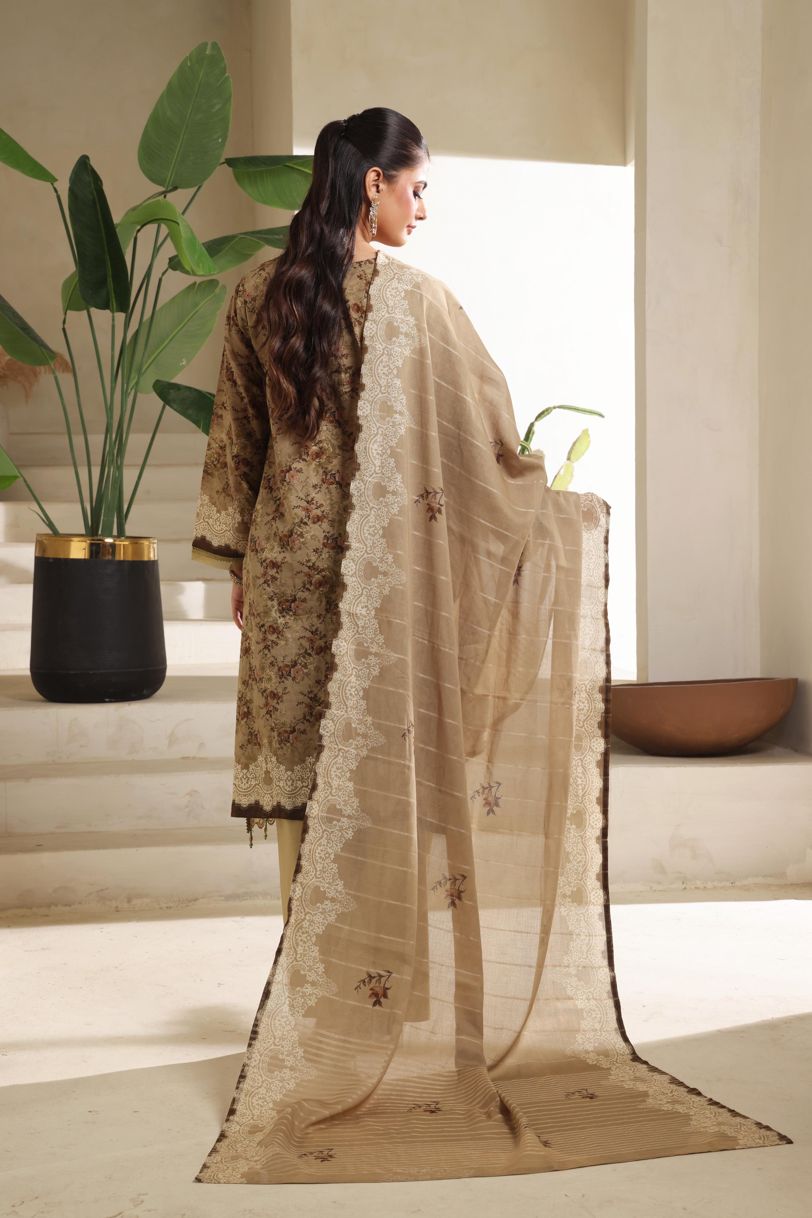 Dressline Azalea Where Tradition Meets Grace UnStitched 3 Piece Chikankari Lawn With Boring Work, Stripe Dora, Fancy Zari Lawn Dupatta & Dyed Cambric Trousers