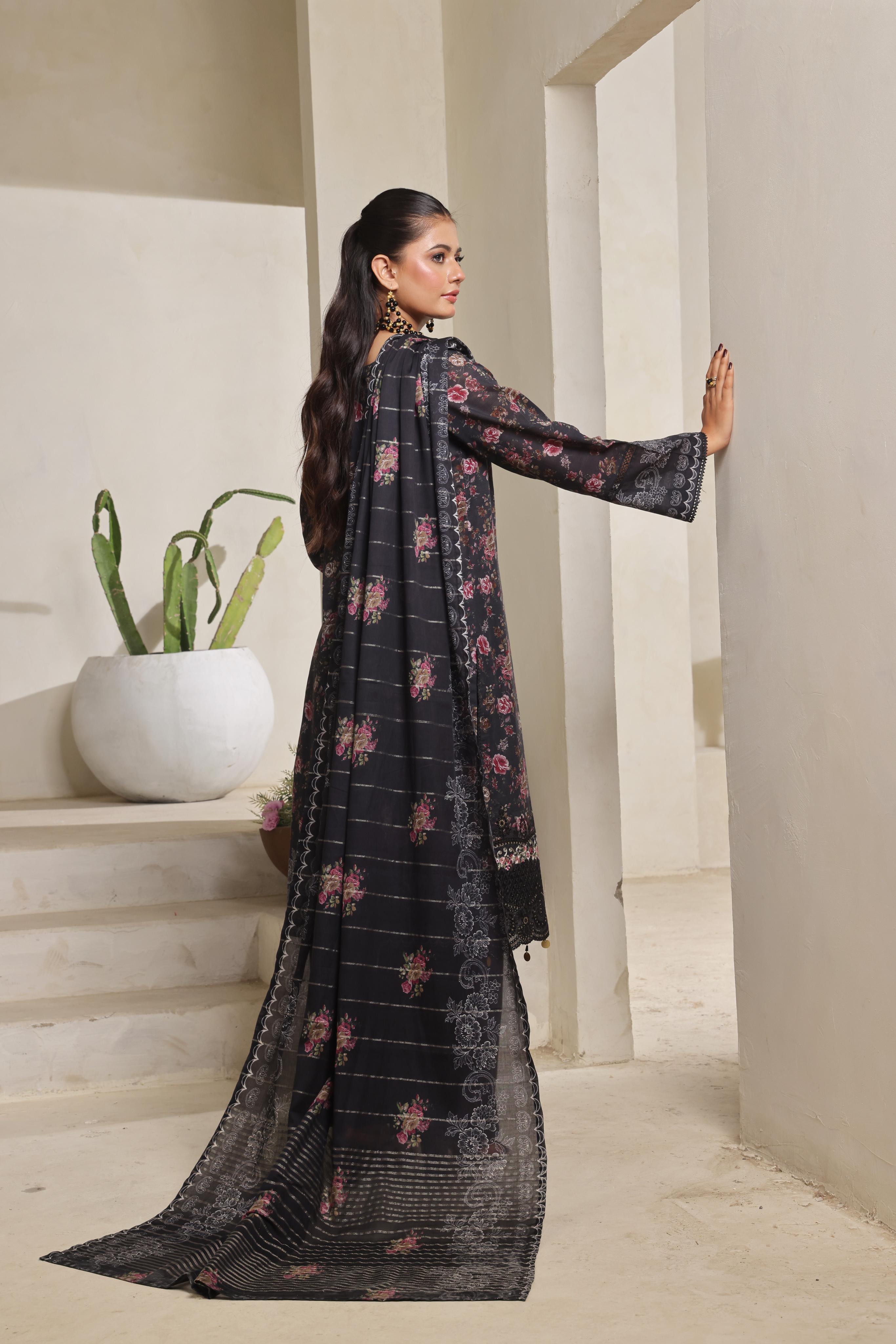 Dressline Azalea Where Tradition Meets Grace UnStitched 3 Piece Chikankari Lawn With Boring Work, Stripe Dora, Fancy Zari Lawn Dupatta & Dyed Cambric Trousers