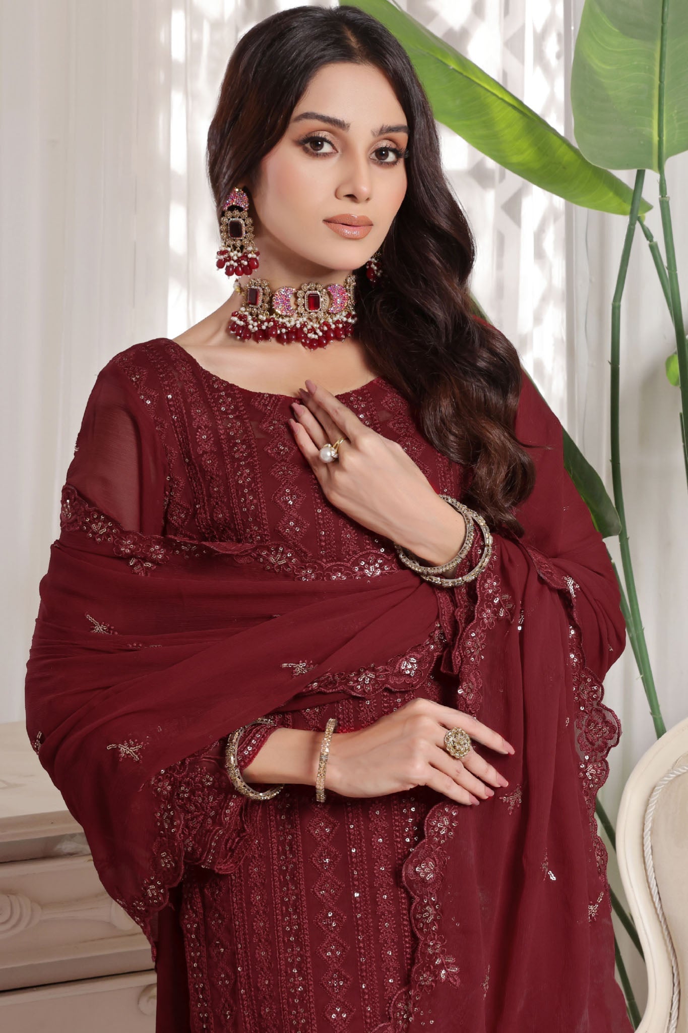 Myra By Soghat Stitched 3 Piece Luxury Emb Chiffon Collection'2025-Myra-05-Maroon
