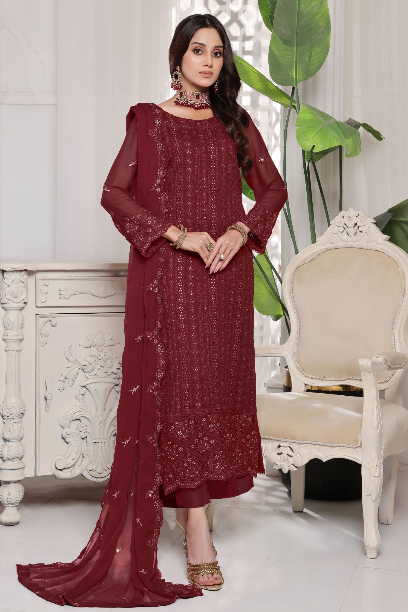 Myra By Soghat Stitched 3 Piece Luxury Emb Chiffon Collection'2025-Myra-05-Maroon