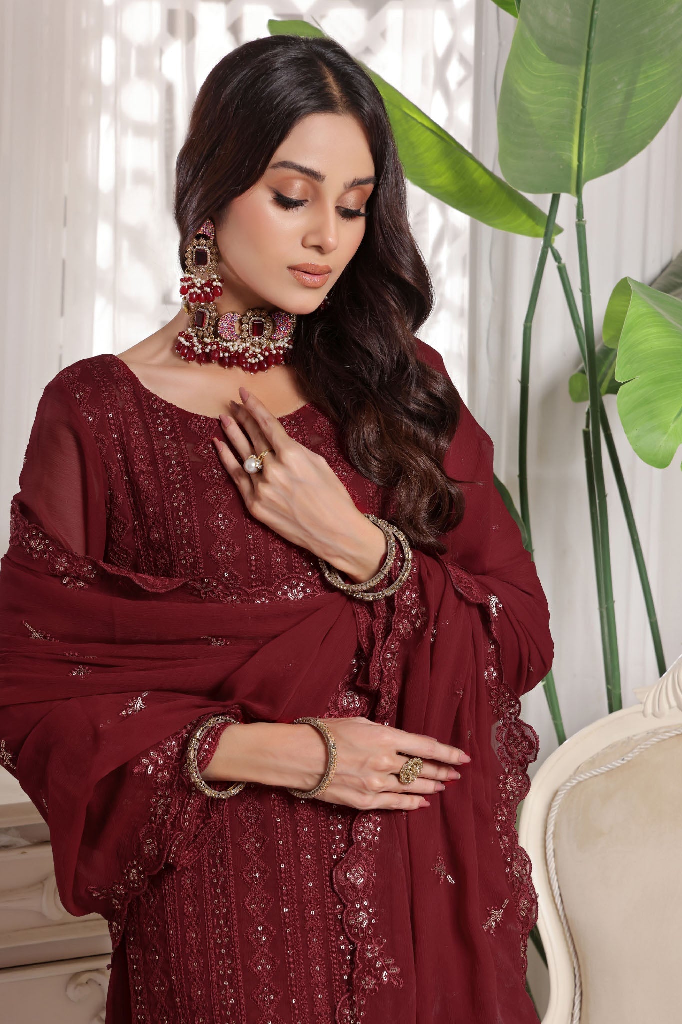 Myra By Soghat Stitched 3 Piece Luxury Emb Chiffon Collection'2025-Myra-05-Maroon