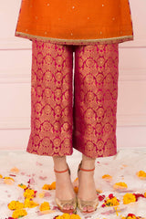 Soughaat Separates By Zaaviay Stitched Pink Banarsi Cullotes