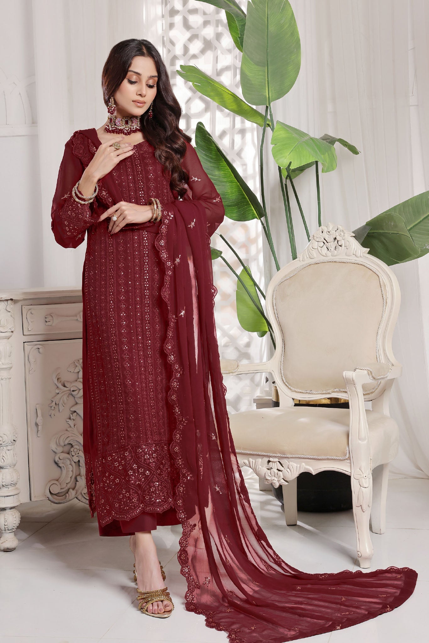Myra By Soghat Stitched 3 Piece Luxury Emb Chiffon Collection'2025-Myra-05-Maroon