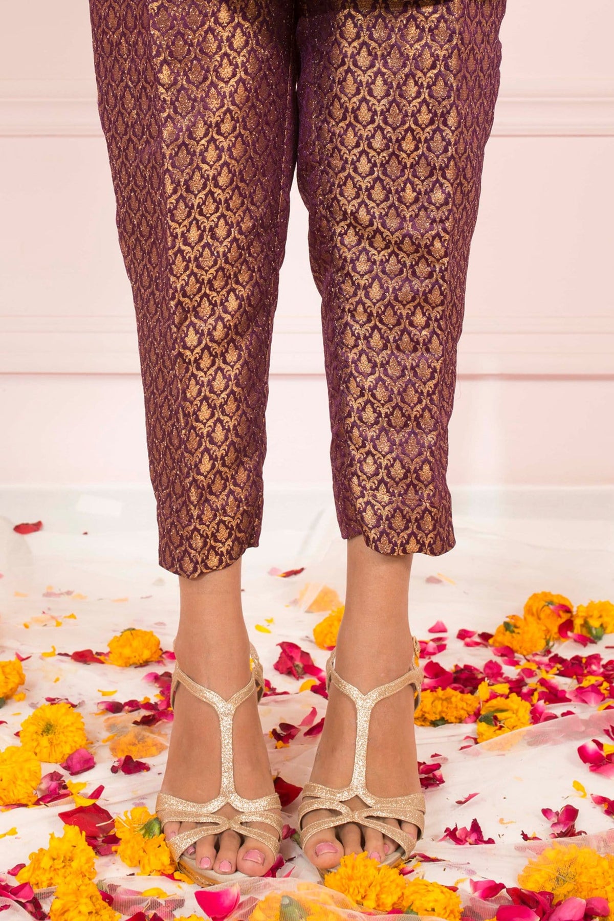 Soughaat Separates By Zaaviay Stitched Plum Banarsi Straight Pants