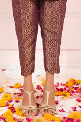 Soughaat Separates By Zaaviay Stitched Plum Banarsi Straight Pants