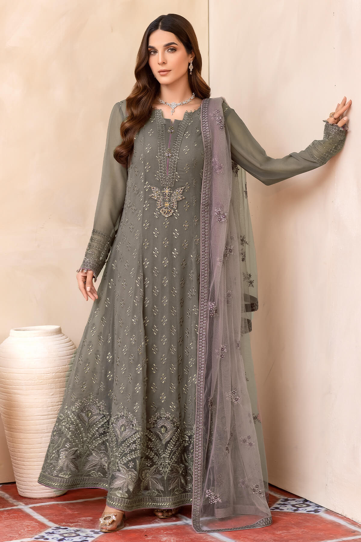 Elnaz - Kuch Khas By Flossie Unstitched 3 Piece Formals Vol-01 Collection'2025-Desert Palm