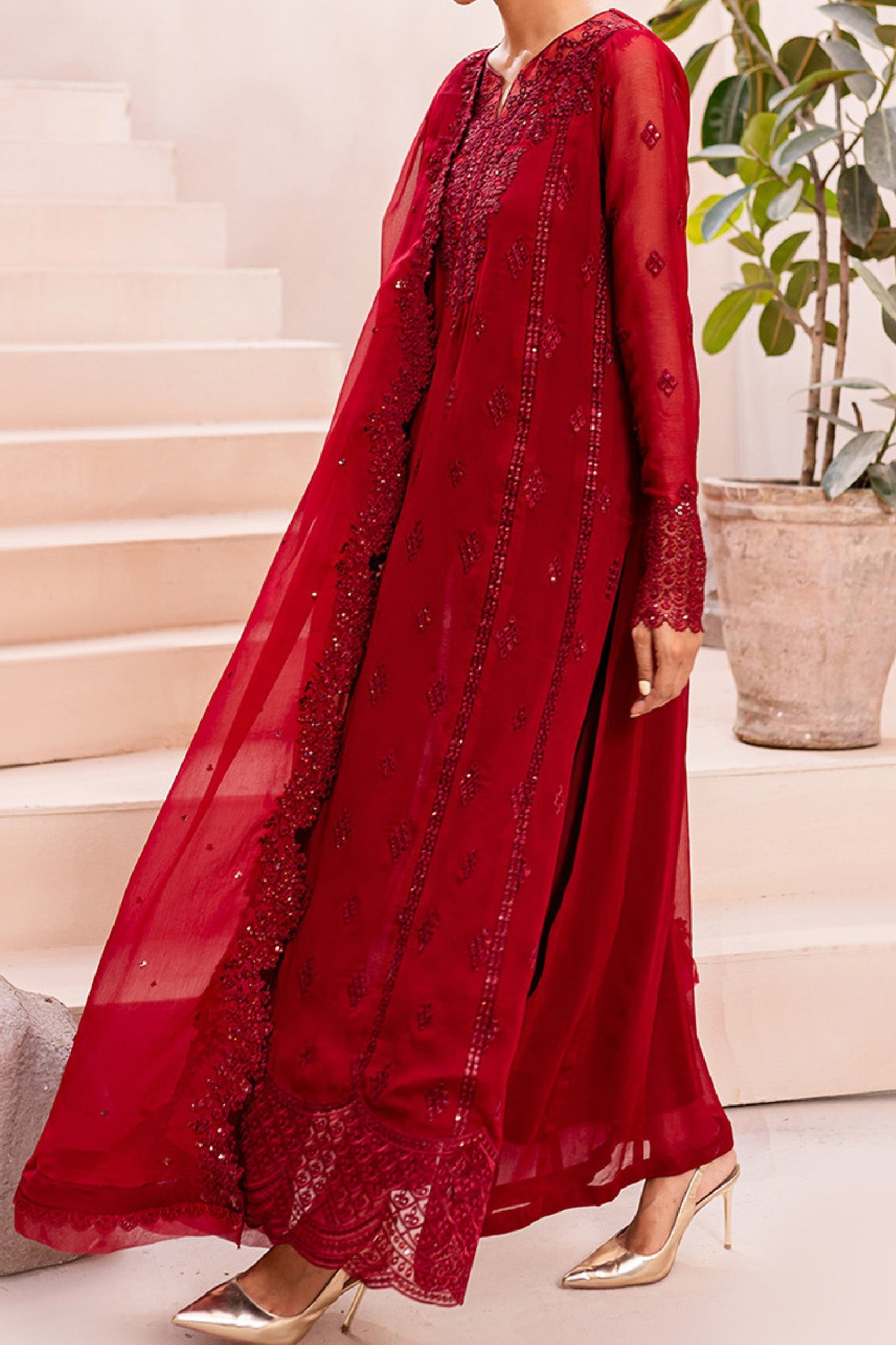 Ensembles By Azure Unstitched 3 Piece Festive Formals Eid Edit Collection'2024-08-Crimson Glow