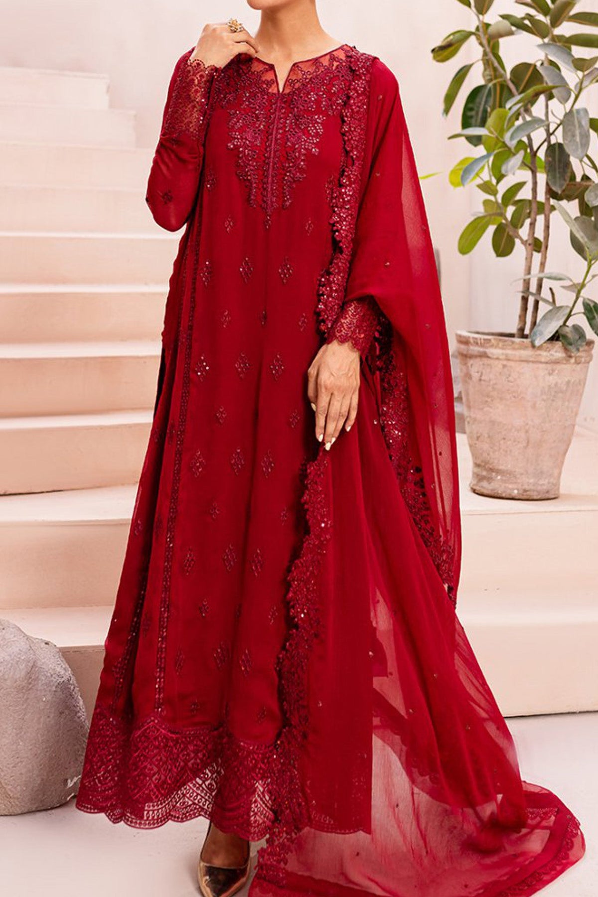 Ensembles By Azure Unstitched 3 Piece Festive Formals Eid Edit Collection'2024-08-Crimson Glow