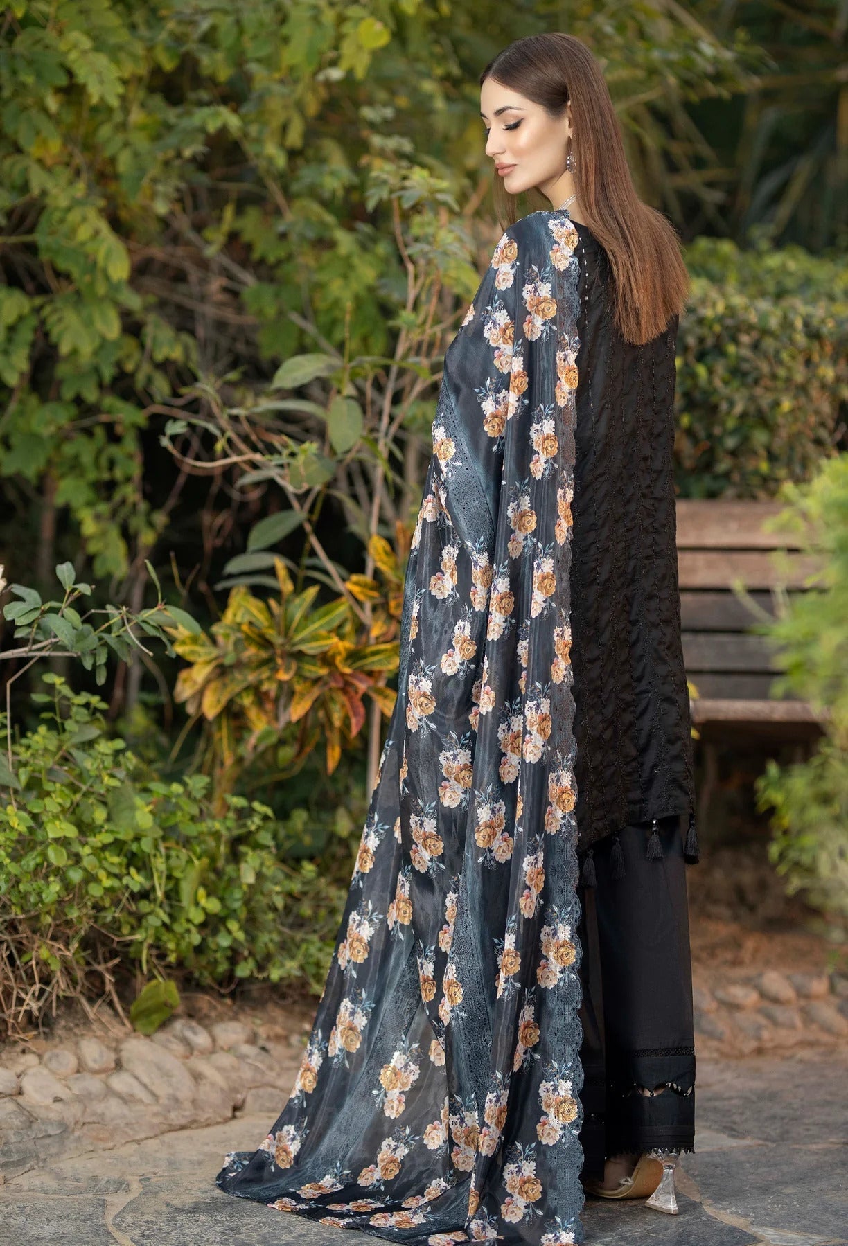 Fuchsia by Adan's Libas Unstitched 3 Piece Chikankari Lawn Collection'2023-09-French Black