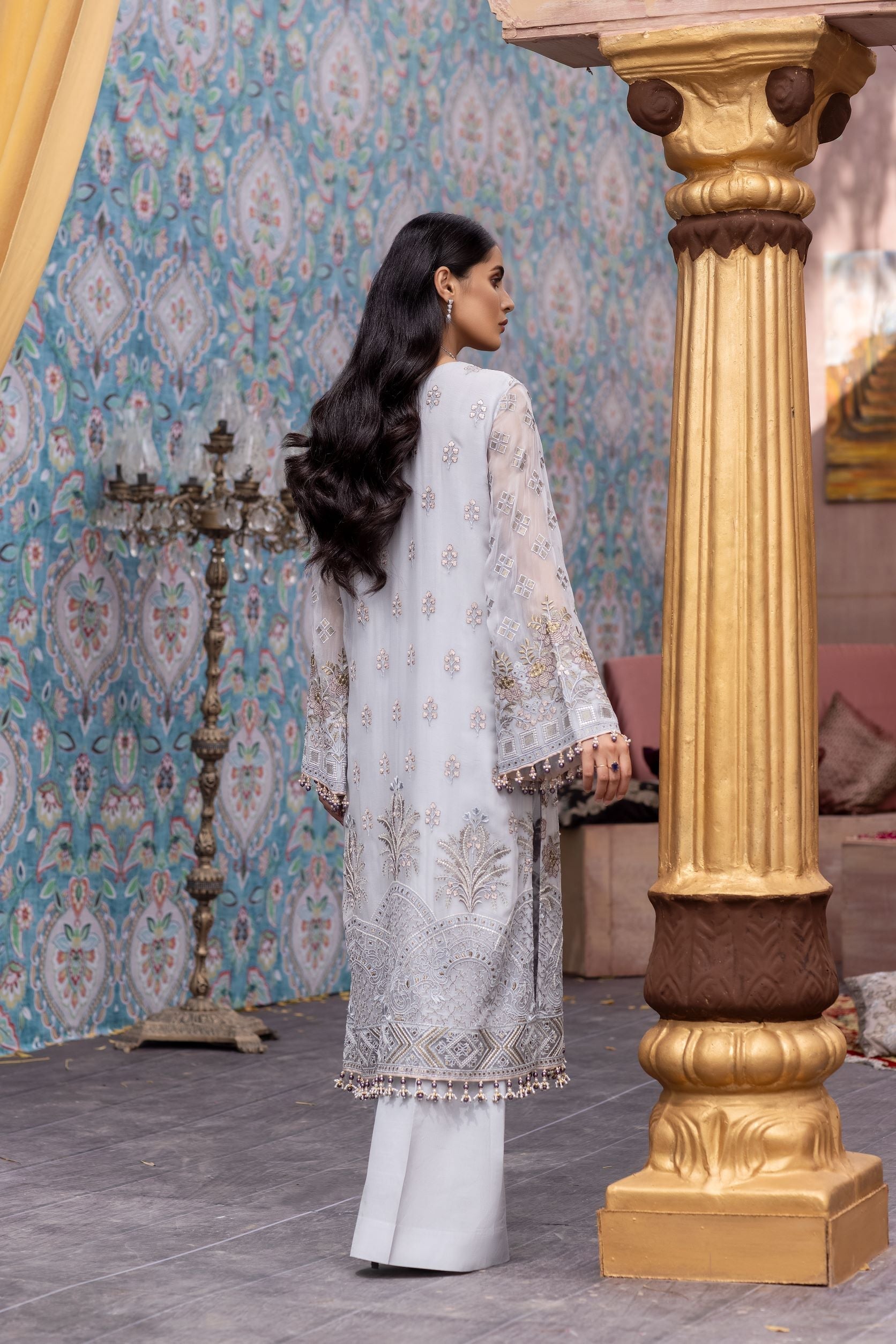 Flossie Unstitched 3 Piece Formals Executive Vol-03 Collection'2025-Silver Frost