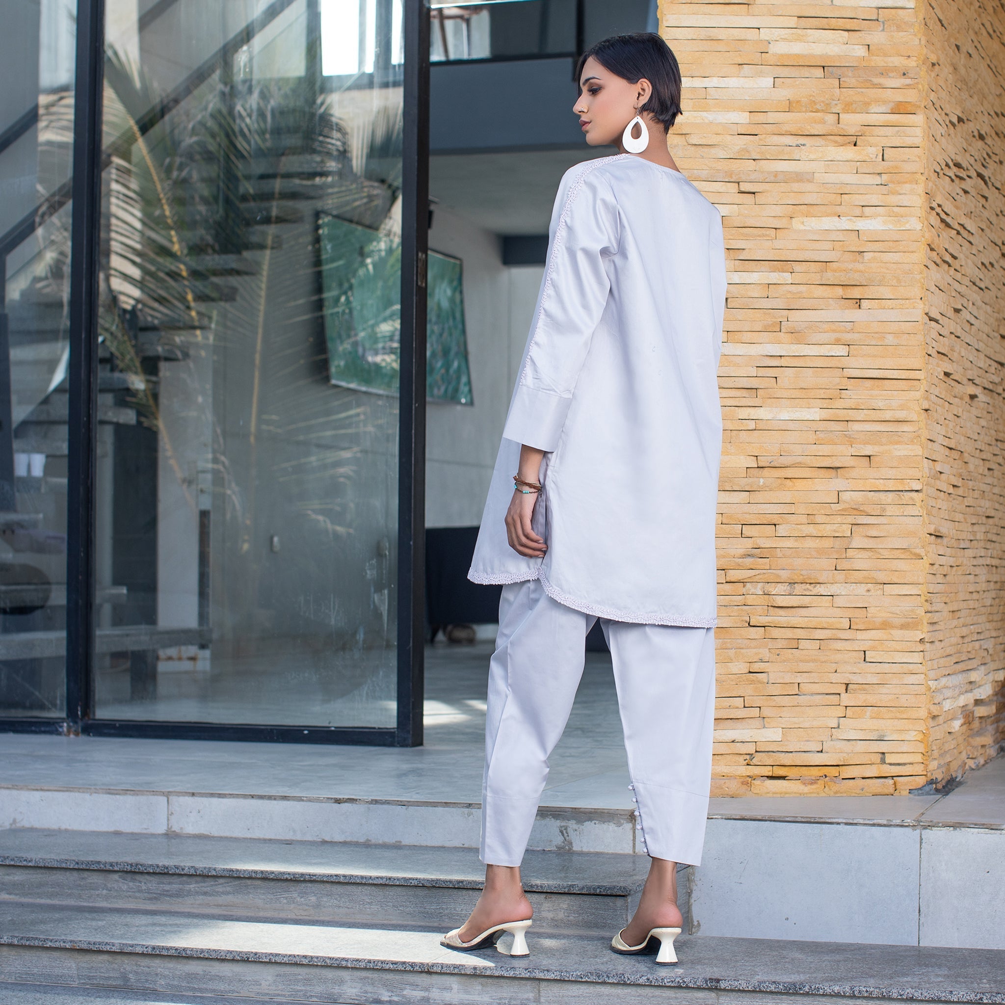 Urban Cut 2 Piece Cotton Satin Embellished  Co- Ord Set