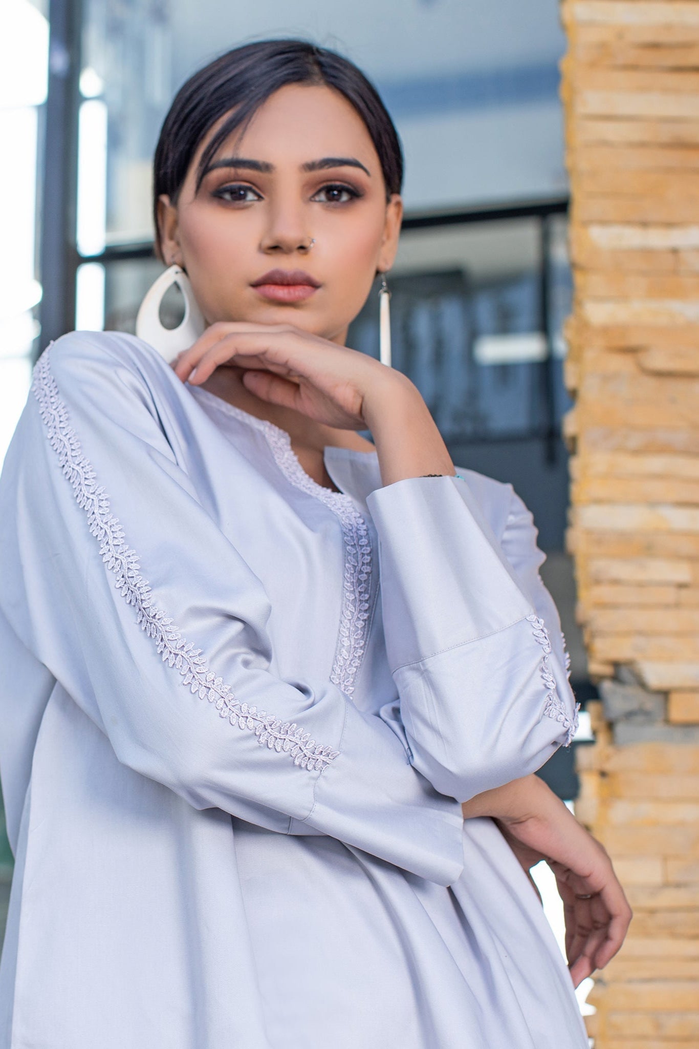 Urban Cut 2 Piece Cotton Satin Embellished  Co- Ord Set