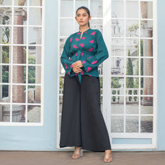 Urban Cut Warm Green Embroidered Fusion Top 1 Piece