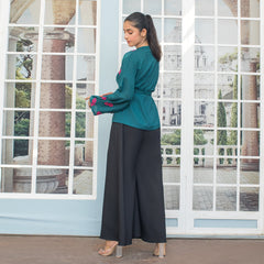 Urban Cut Warm Green Embroidered Fusion Top 1 Piece