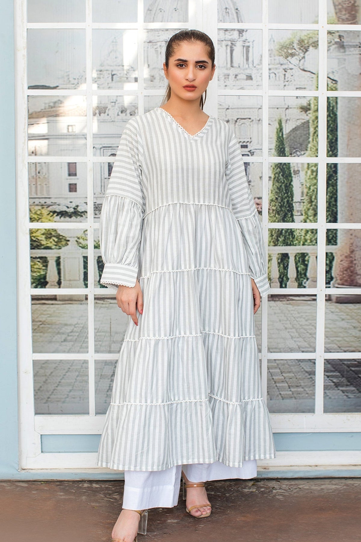 Urban Cut Long Greystripes Frill Shirt 1 Piece