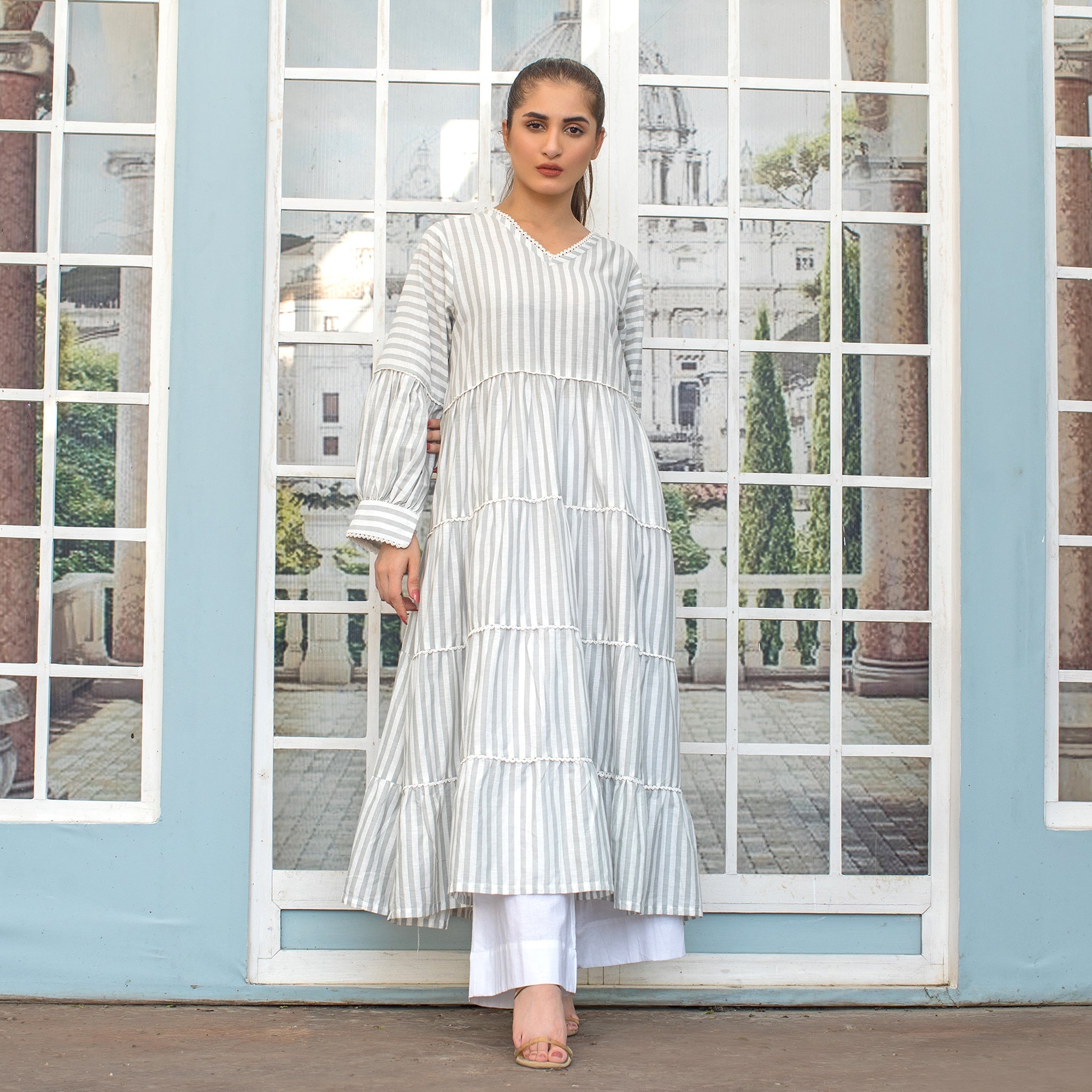 Urban Cut Long Greystripes Frill Shirt 1 Piece