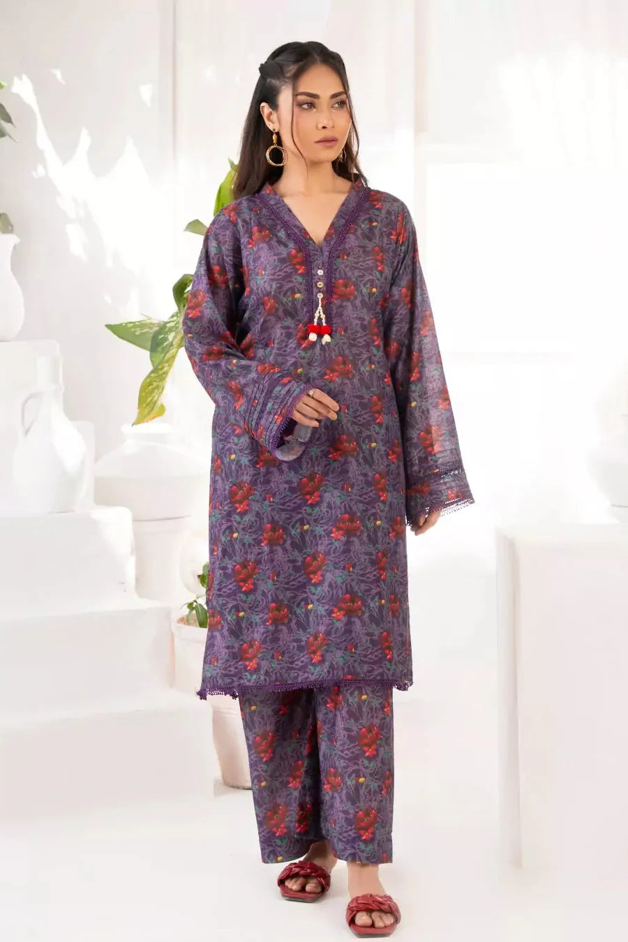 Ayla Studio Stitched PRINTED ESSENTIAL CO-ORD - Purple Haze