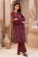 Ayla Studio Stitched PRINTED ESSENTIAL CO-ORD - Shadow Of Red Leaves