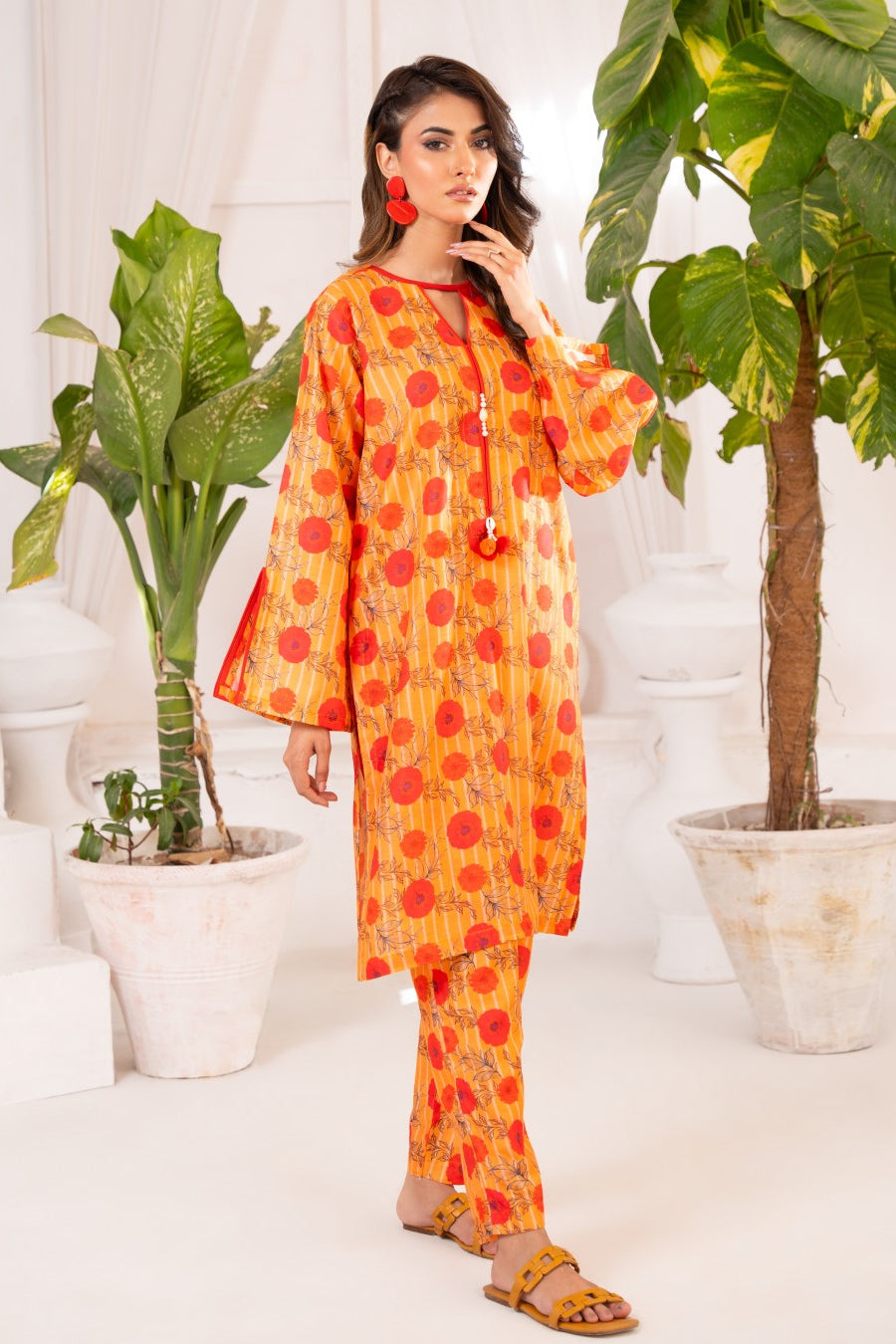 Ayla Studio Stitched PRINTED ESSENTIAL CO-ORD - Marigold
