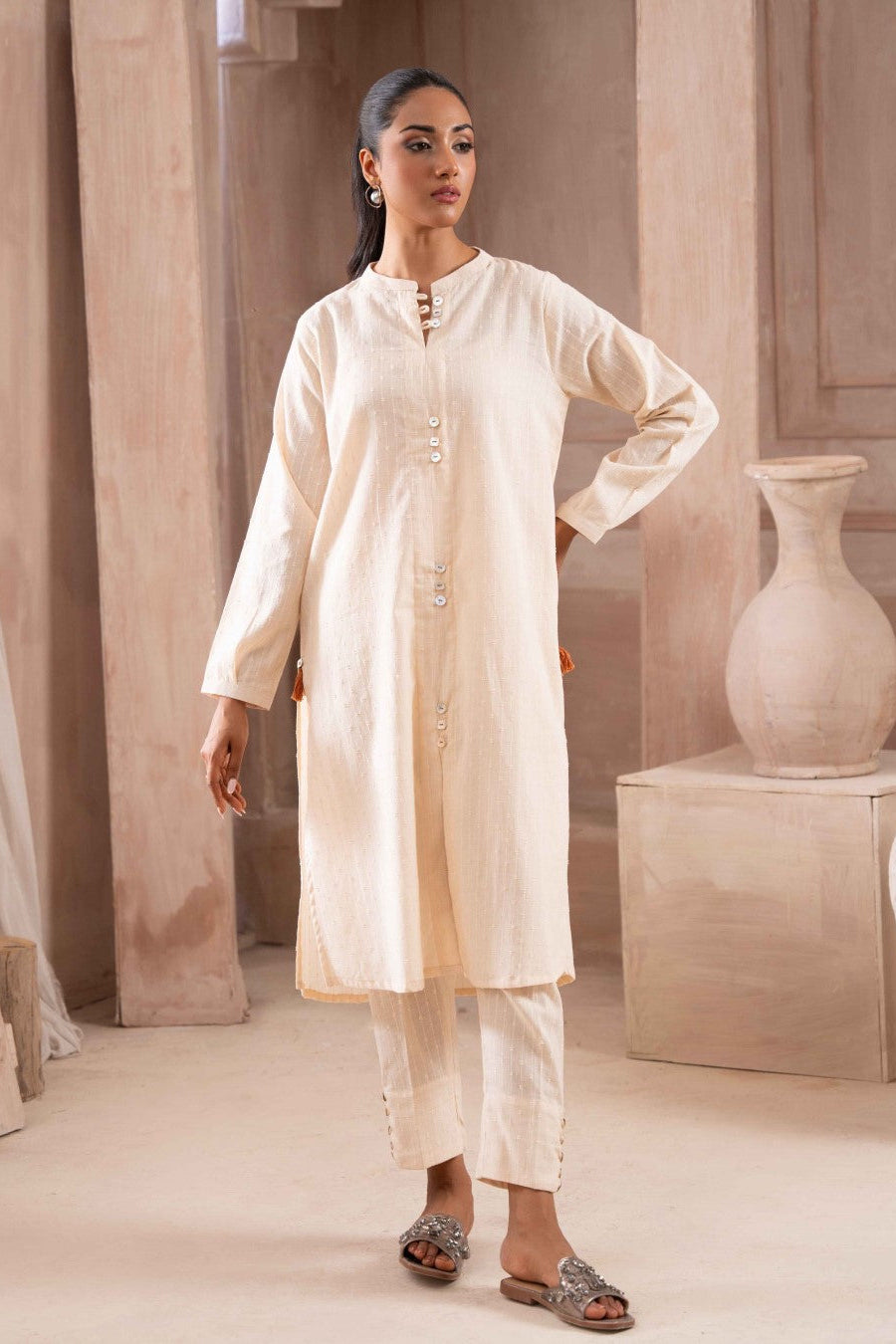 Ayla Studio Stitched SOLID ESSENTIAL  CO-ORD - Peace