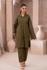 Ayla Studio Stitched SOLID ESSENTIAL  CO-ORD - Olive