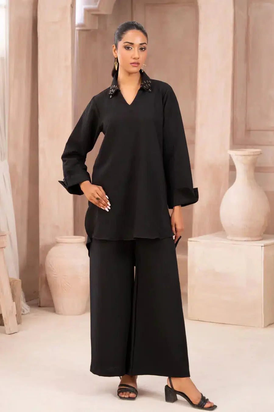 Ayla Studio Stitched SOLID ESSENTIAL  CO-ORD - Night Sky