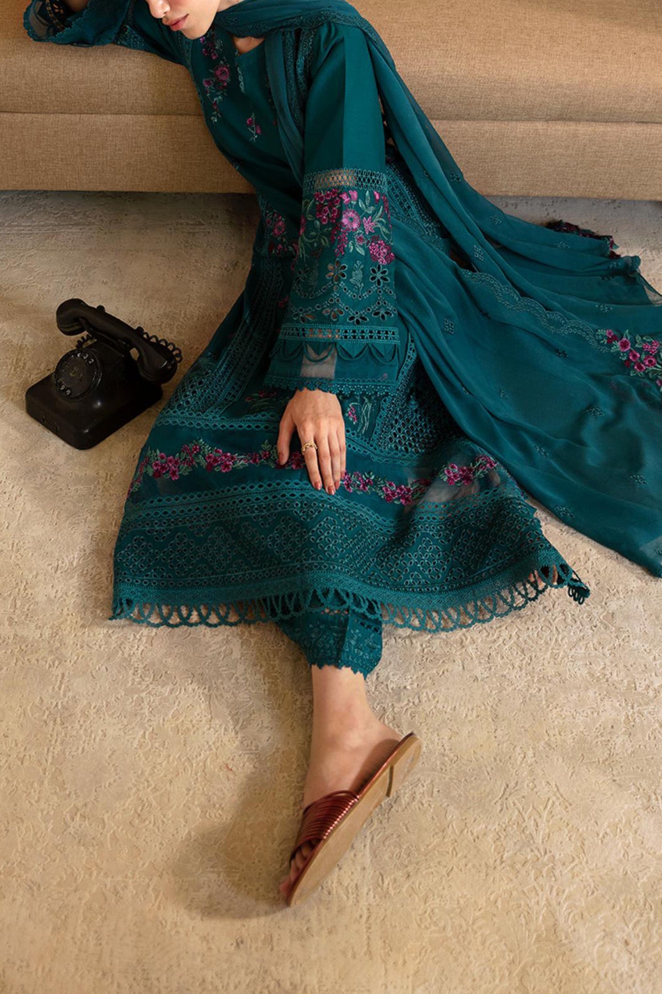 Luxe By Azure Unstitched 3 Piece Premium Cambric Collection'2024-10-Teal Treasure