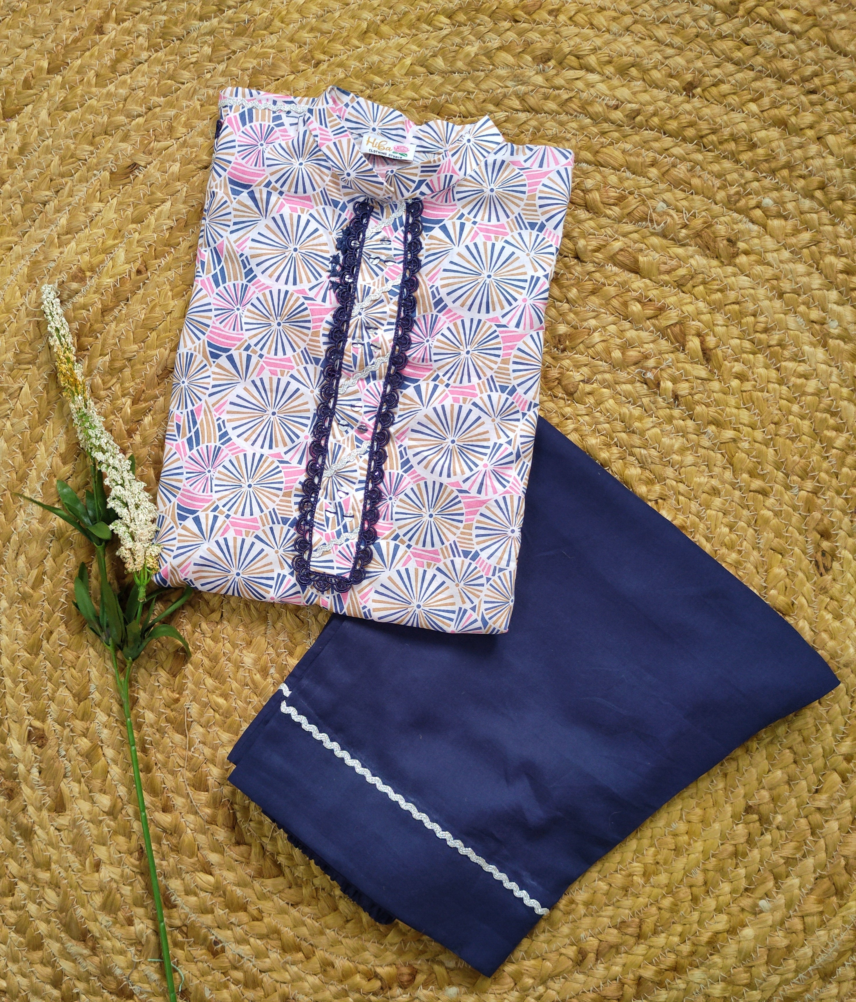 Hiba Fashion Pink and Blue Embroidered 2 pcs festive dress-(FSE-001)