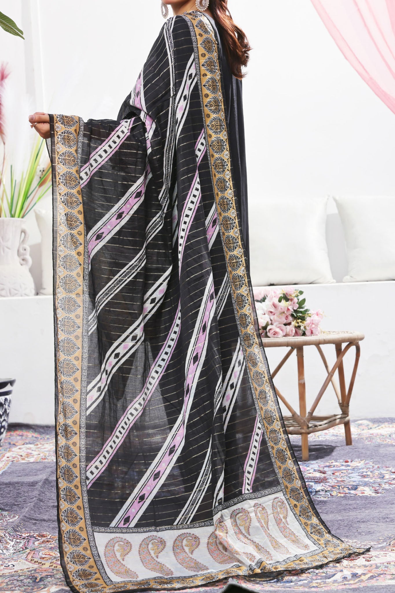 Aizal Stitched 3 Piece Embroidered Fancy Collection'2025-AE-101-Black
