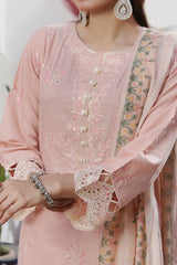 Aizal Stitched 3 Piece Embroidered Fancy Collection'2025-AE-102-Peach