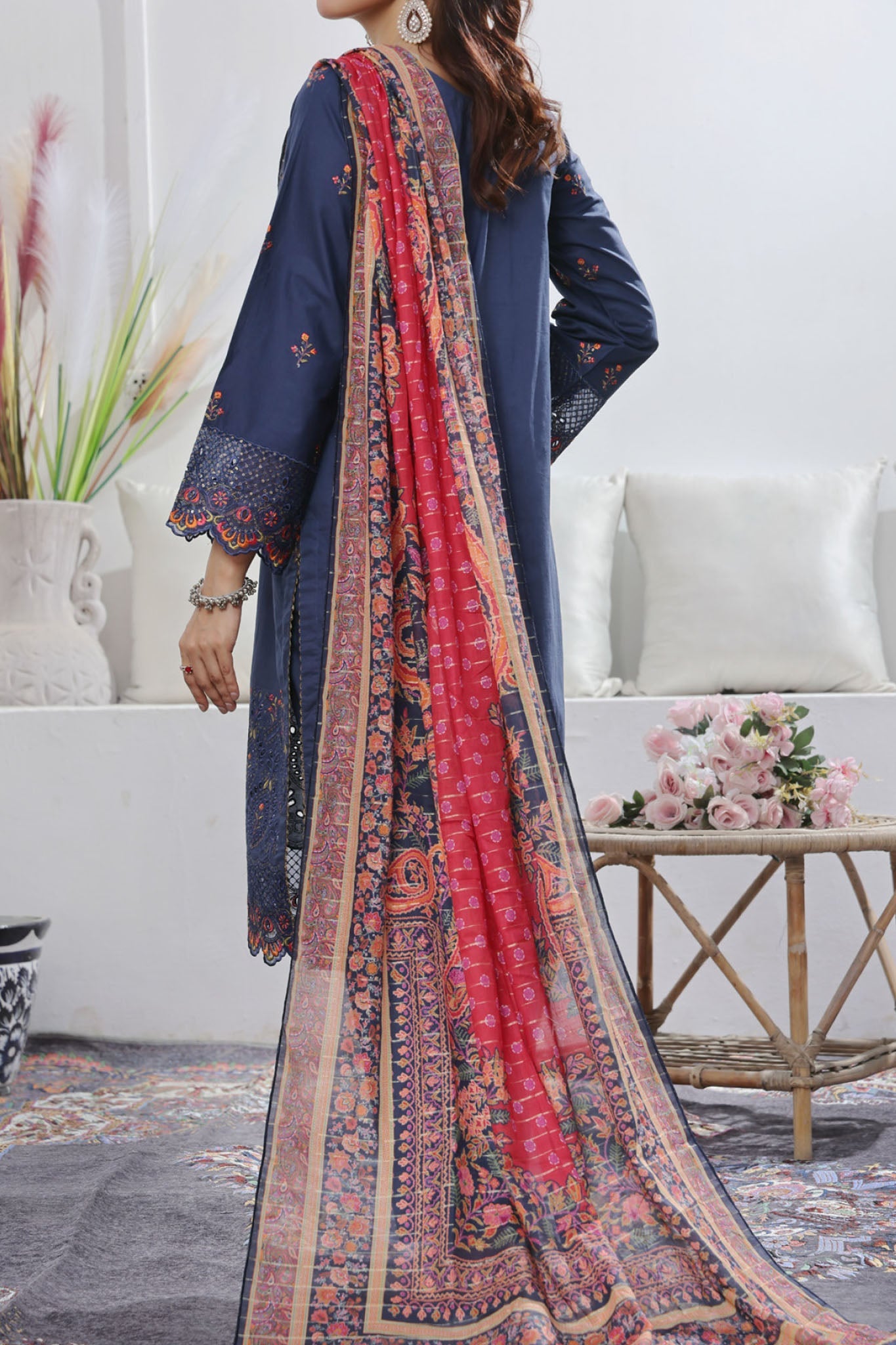 Aizal Stitched 3 Piece Embroidered Fancy Collection'2025-AE-105-Blue
