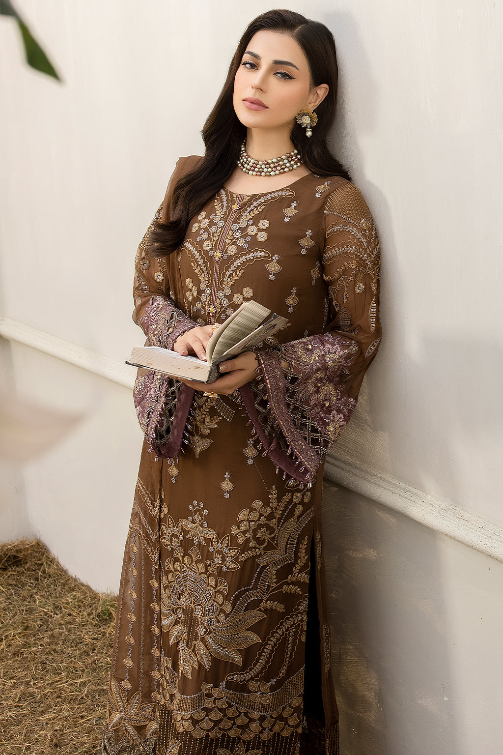 Shafaq By Flossie Unstitched 3 Piece Formals Vol-07 Collection'2025-WALNUT
