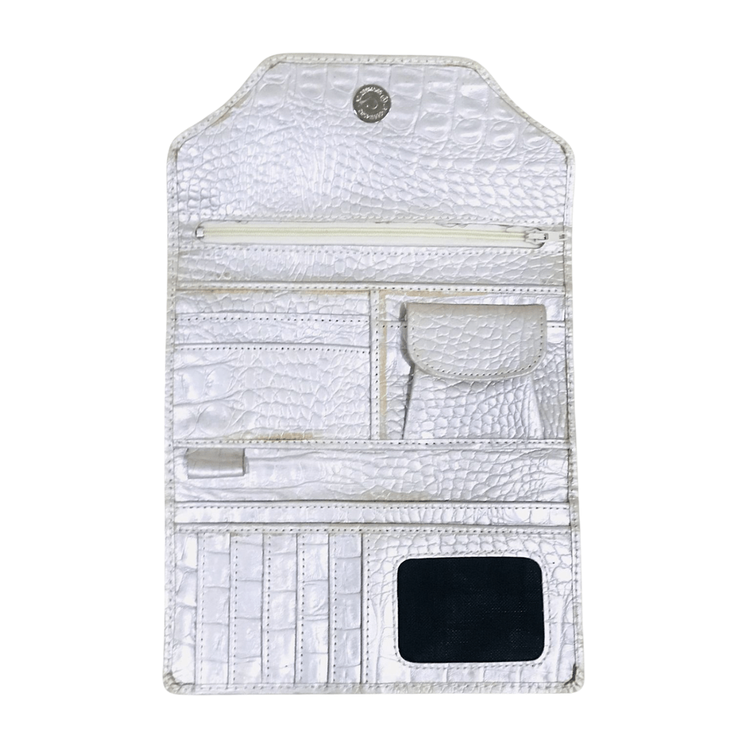 Leather long crocodile wallet 3 folds Silver - Bag X