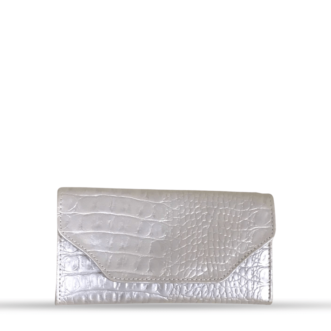 Leather long crocodile wallet 3 folds Silver - Bag X