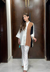 Manahils Stitched Co Ords Neutral Fringes White