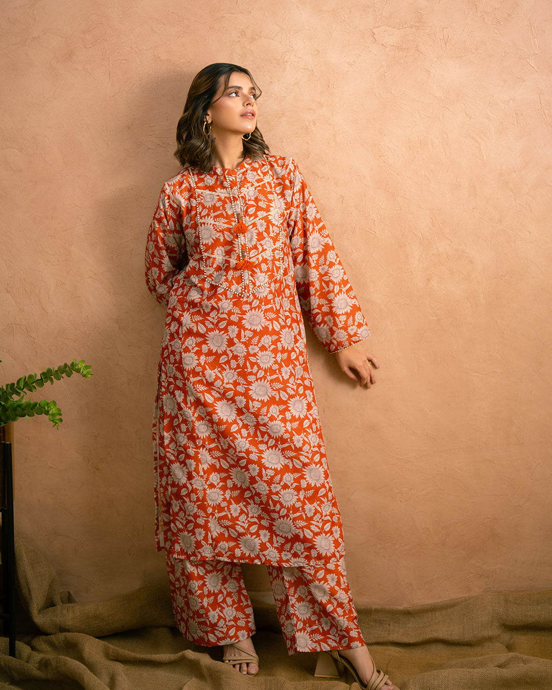 Ayla Studio Stitched PRINTED ESSENTIAL 2PC CO-ORD - Sun Flower
