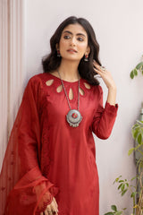 La Rosaa Stitched 3 Piece Summer Lawn Collection-LE-24-13 Maroon - 3Pc