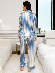 Studio By Arj She's Inn Stylish stripe print Women Nightwear Smoothy Silky Satin Pajama set Night Drees For Girls