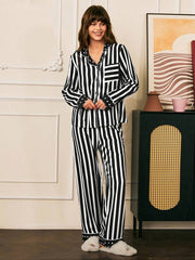 Studio By Arj She's Inn Stylish stripe print Women Nightwear Smoothy Silky Satin Pajama set Night Drees For Girls