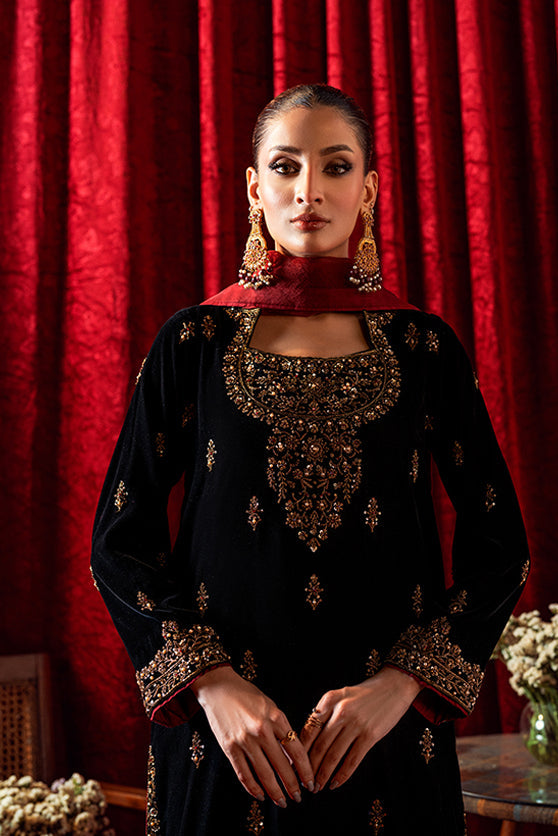 Bagh-E-Makhmal Separates By Zaaviay Stitched Black Jade (Three Piece)
