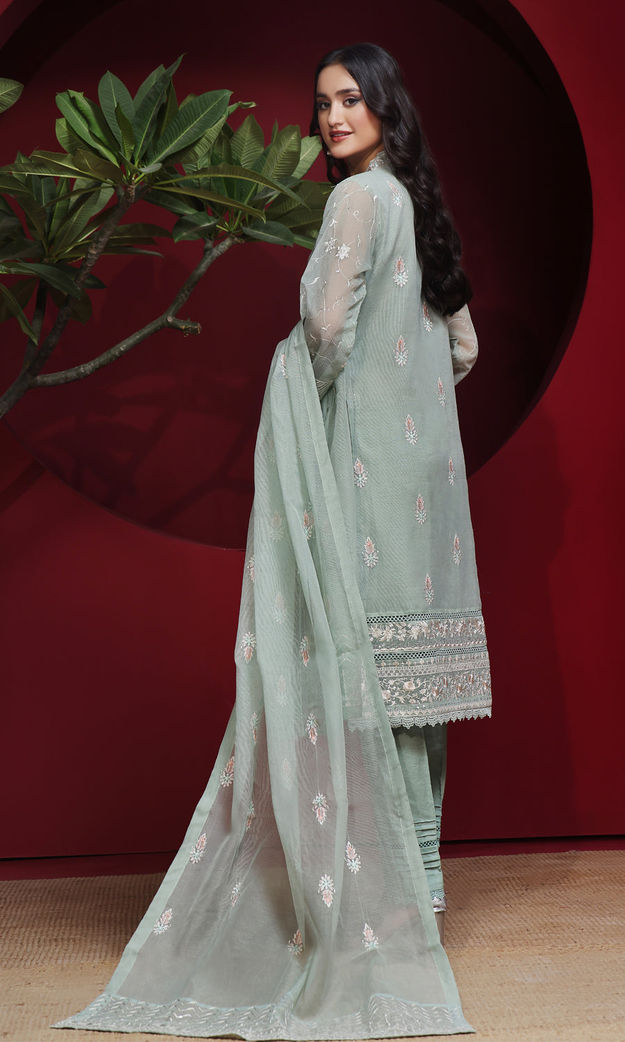 Shamooz Stitched 3 Piece Formals Collection'2025-Light Green SEM-0747