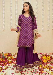 Gulzar By Modest Stitched 3 Piece Formals Collection'2025-9345-Purple
