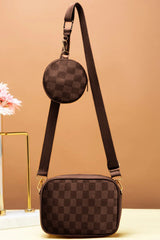 Fineur Checkered Coin Crossbody Bag ~ Brown