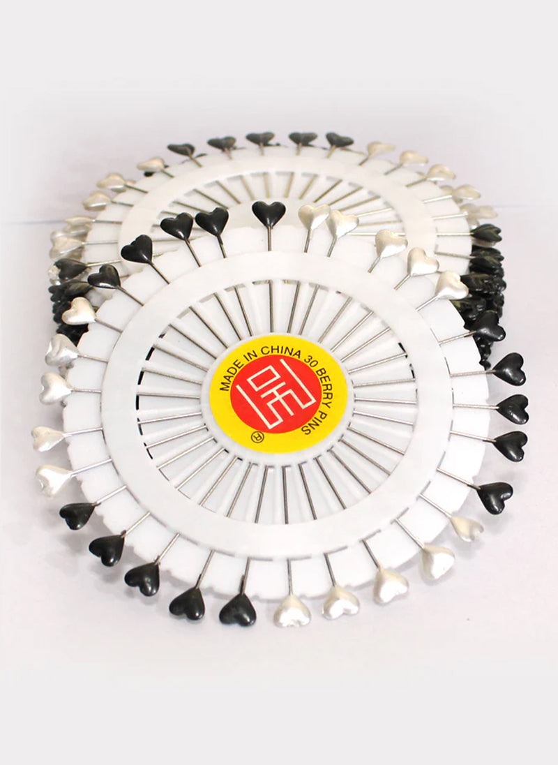 Hijab Ul Hareem Ring Pins Big 30 Pcs Pkt Black & White Heart Shaped