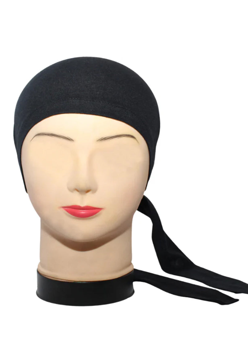 Hijab Ul Hareem Black Plain Tie Bonnet Cap for Hijabs
