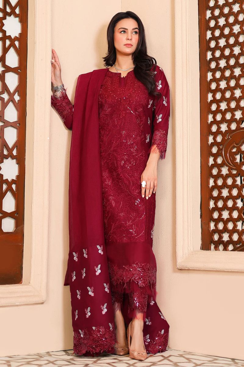 Tabeer By Mariam Malik Stitched 3 Piece Summer Collection'2025-Garnet Rose
